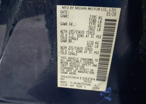 2020 Nissan Murano Sl Intelligent Awd z USA, uszkodzony, nr VIN 5N1AZ2CS4LN150294